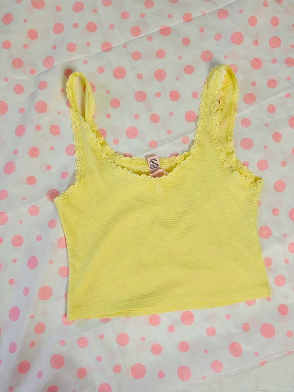 Victoria's Secret Yellow Lace-Trim Ribbed Crop Tank